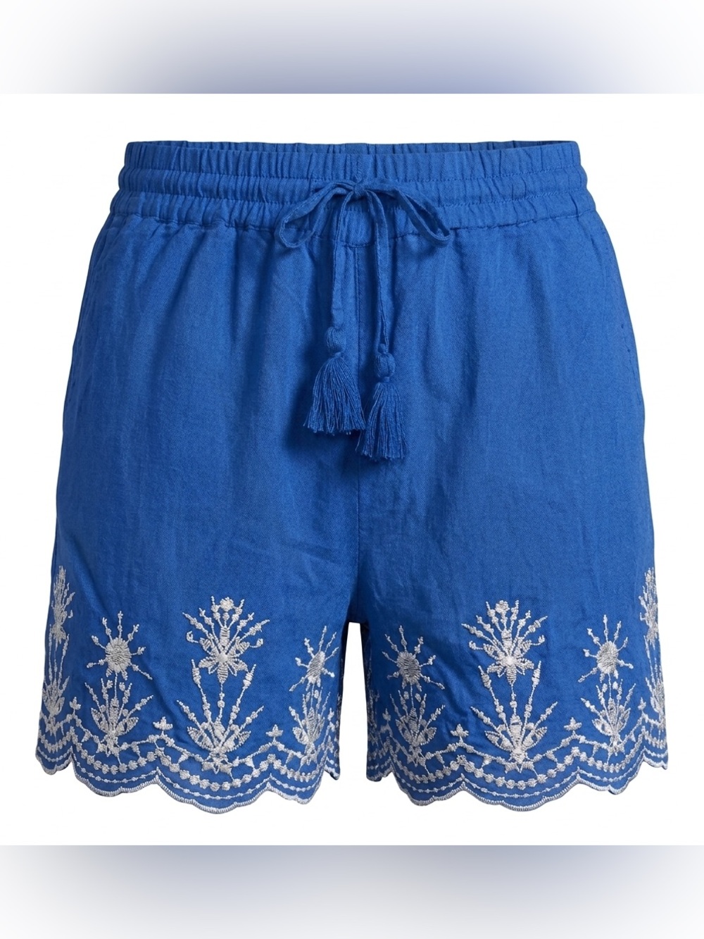 Loft blue embroidered silky loose fitting 3” shorts size large elastic waist